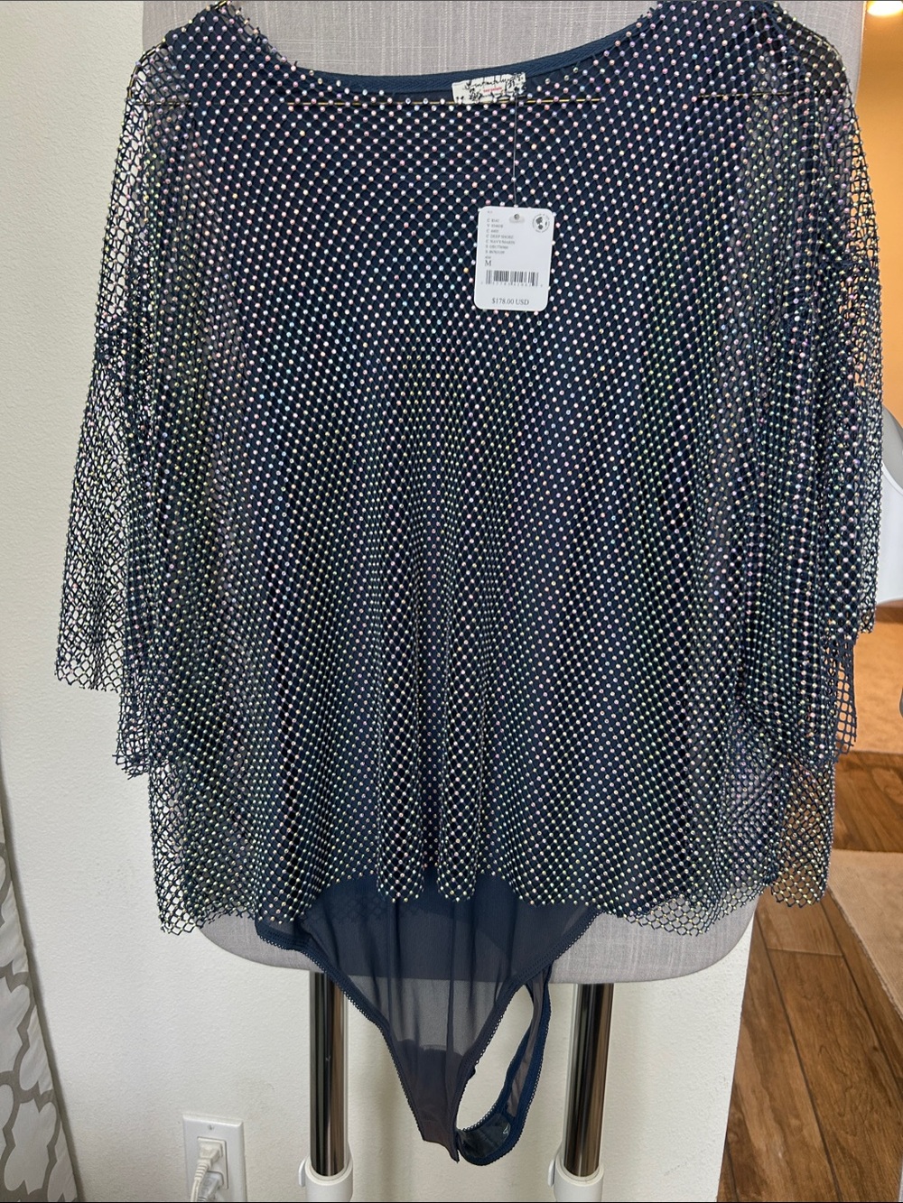 NWT Free People beaded  Sparkle Mesh Bodysuit